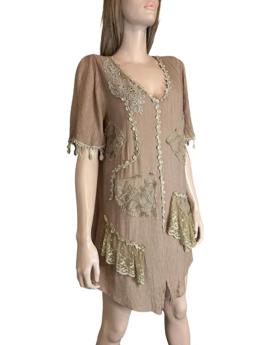 Pretty Angel Bohemian Dress Tunic Shift Lace Unique Grunge Floral Embroidery